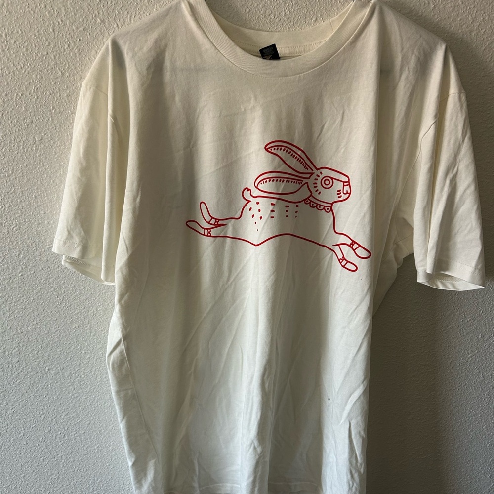 Cream T-Shirt with Red Rabbit Design